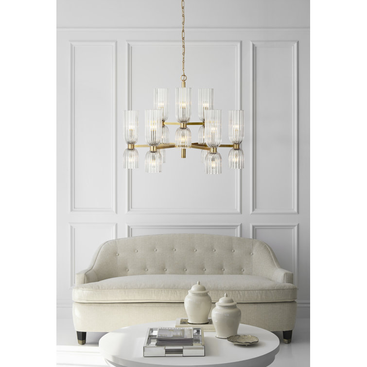 Polished Nickel Two-Tier Chandelier with Glass Shades