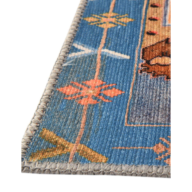 Timeless Orange and Blue Chenille Rectangular Area Rug