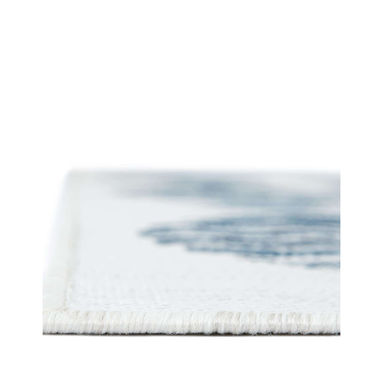 Navy Blue and Ivory Synthetic Rectangular Outdoor Rug 8' x 10'