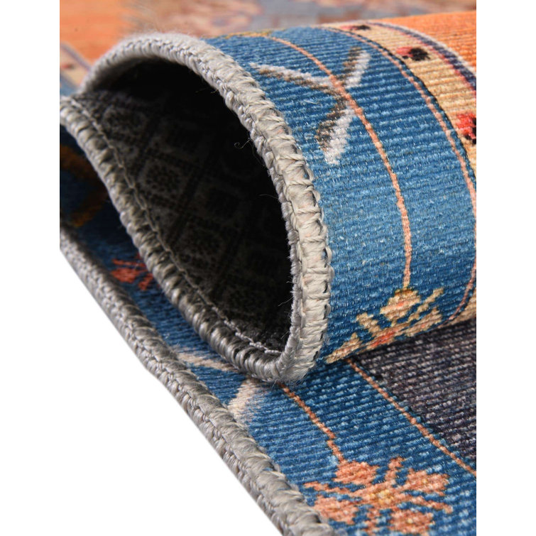 Timeless Orange and Blue Chenille Rectangular Area Rug
