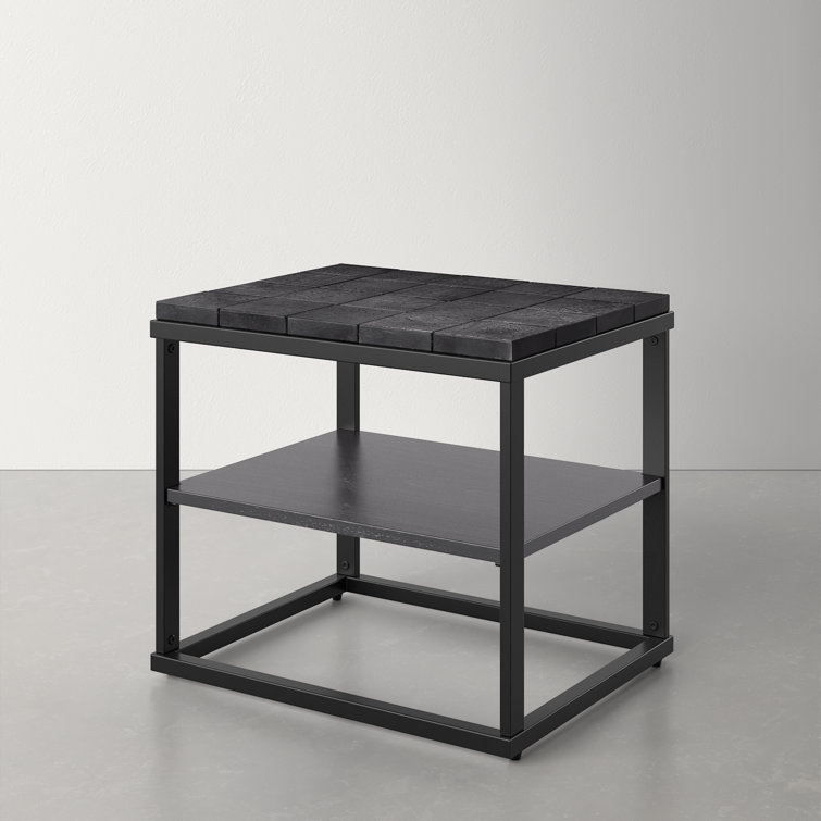 Brodie Charred Black Solid Wood Nightstand with Open Shelf