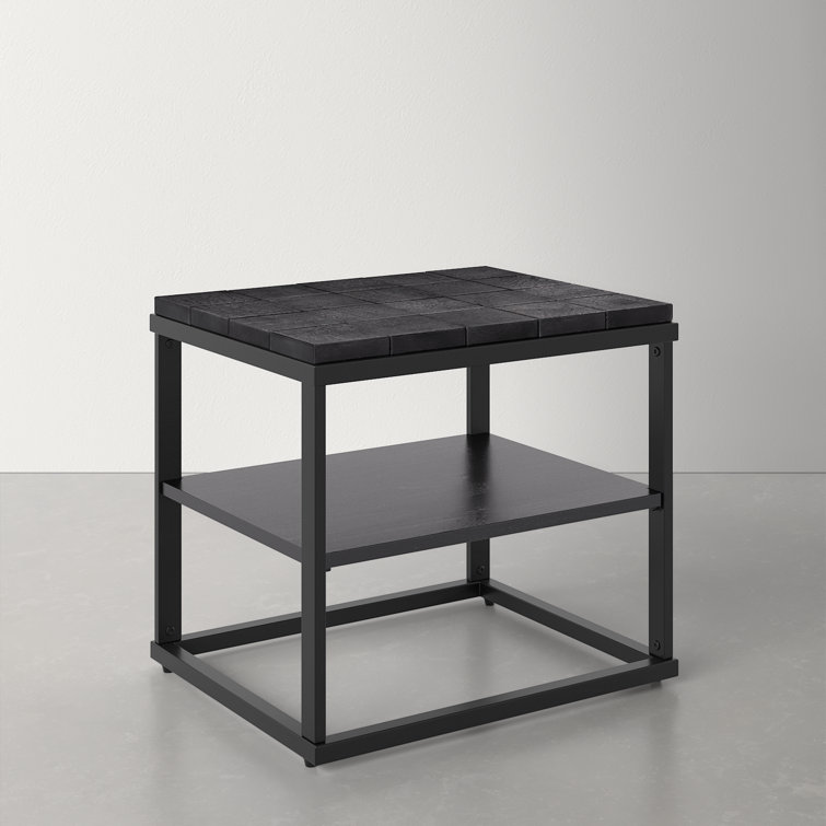 Brodie Charred Black Solid Wood Nightstand with Open Shelf