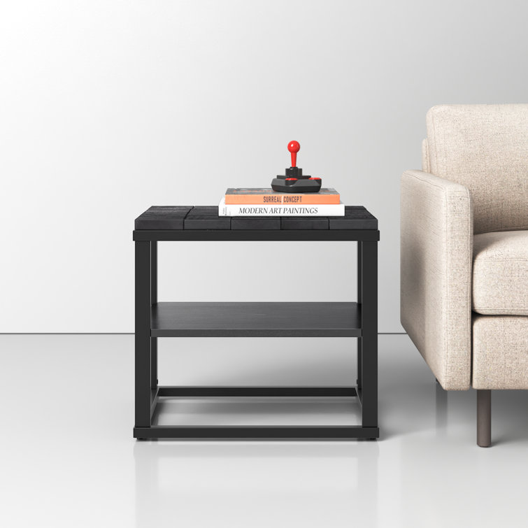 Brodie Charred Black Solid Wood Nightstand with Open Shelf