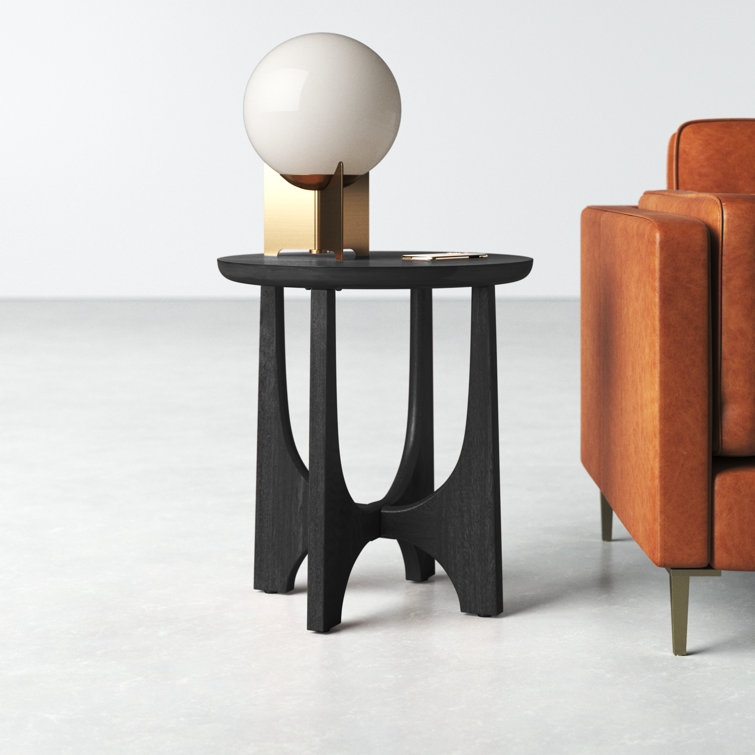 Black Round Solid and Manufactured Wood End Table