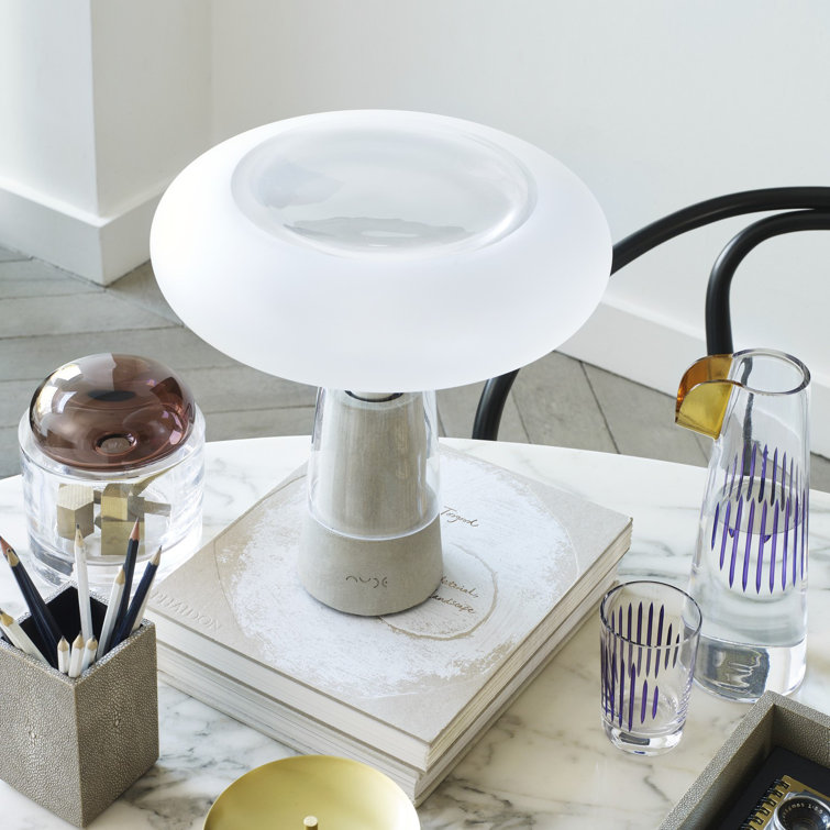 Orion 12.6" Sandblasted Glass and Marble Table Lamp