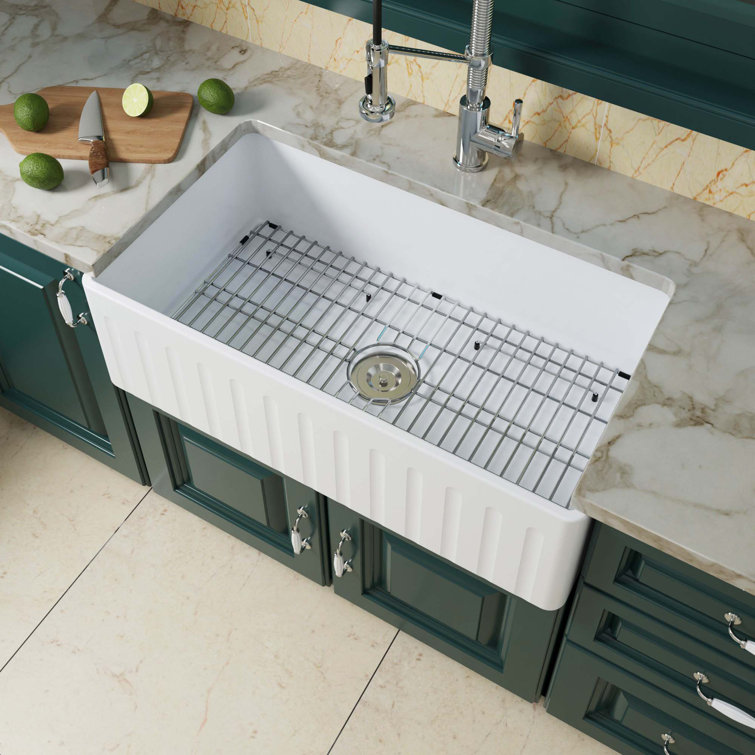 33'' Glossy White Fireclay Farmhouse Kitchen Sink
