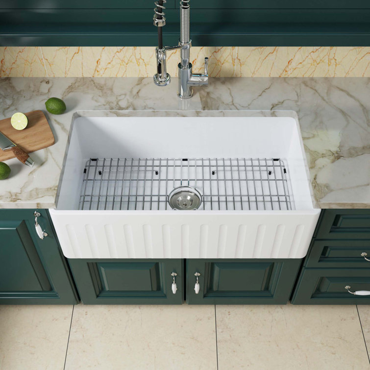33'' Glossy White Fireclay Farmhouse Kitchen Sink