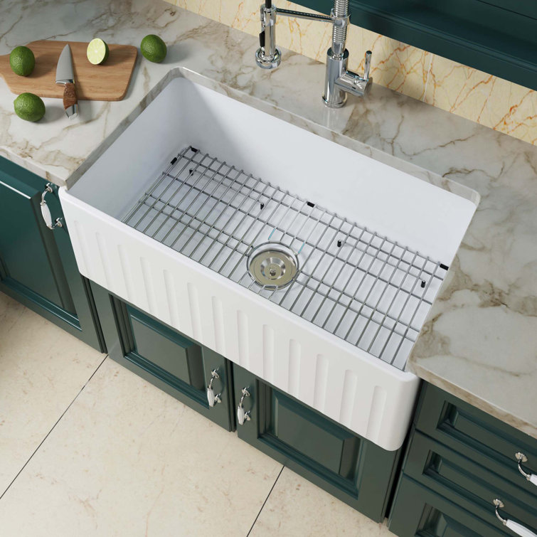 33'' Gloss White Fireclay Farmhouse Single Bowl Kitchen Sink