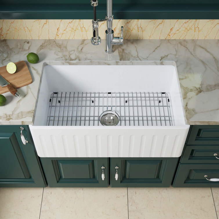 33'' Gloss White Fireclay Farmhouse Single Bowl Kitchen Sink