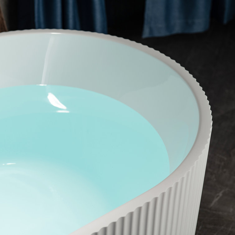 Pavanjit 67" White Acrylic Freestanding Soaking Bathtub with Brushed Gold Drain