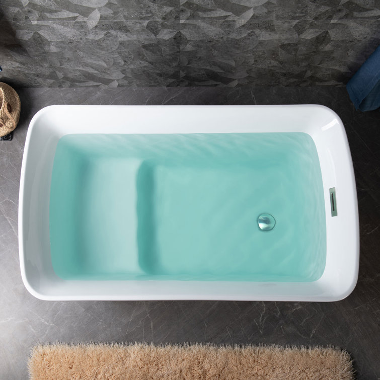 48'' White Acrylic Freestanding Rectangular Bathtub with Chrome Drain