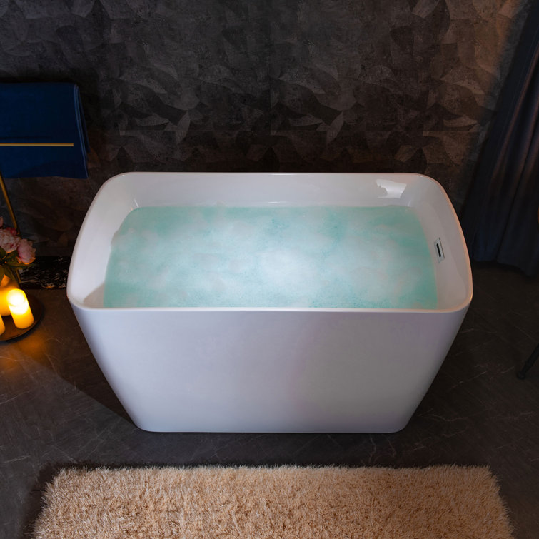 48'' White Acrylic Freestanding Rectangular Bathtub with Chrome Drain