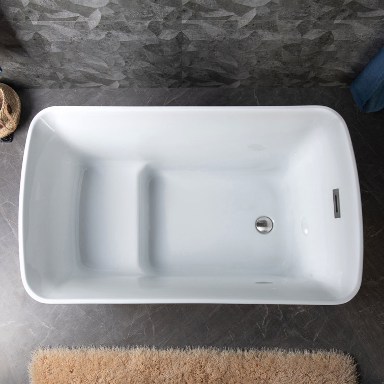 48'' White Acrylic Freestanding Rectangular Bathtub with Chrome Drain
