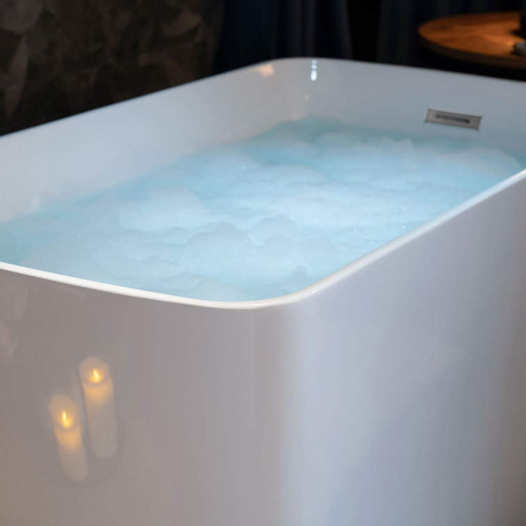 48'' White Acrylic Freestanding Rectangular Bathtub with Chrome Drain