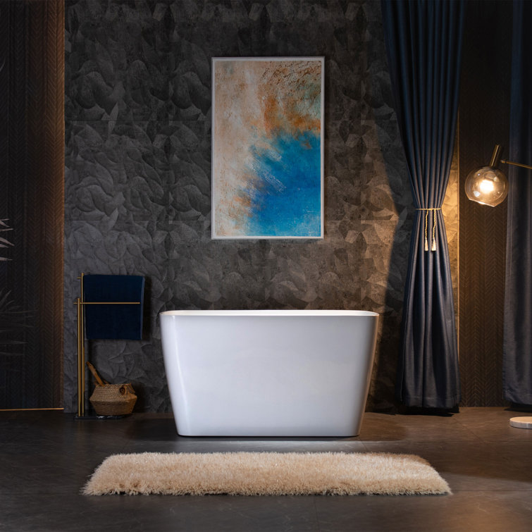 48'' White Acrylic Freestanding Rectangular Bathtub with Chrome Drain