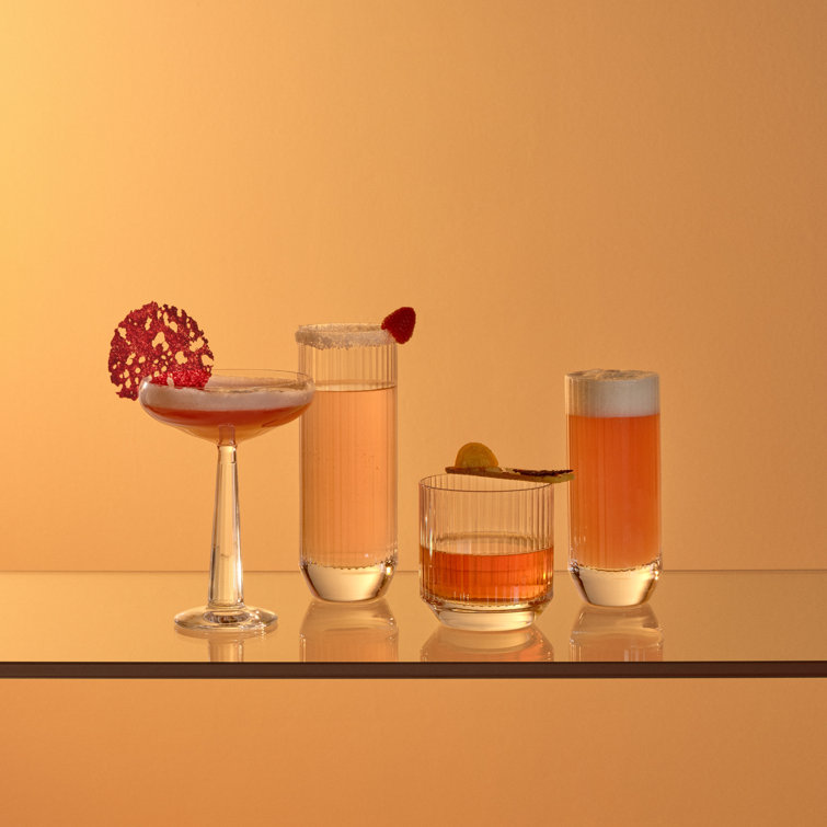 Clear Ribbed Crystal Highball Glass Set of Four
