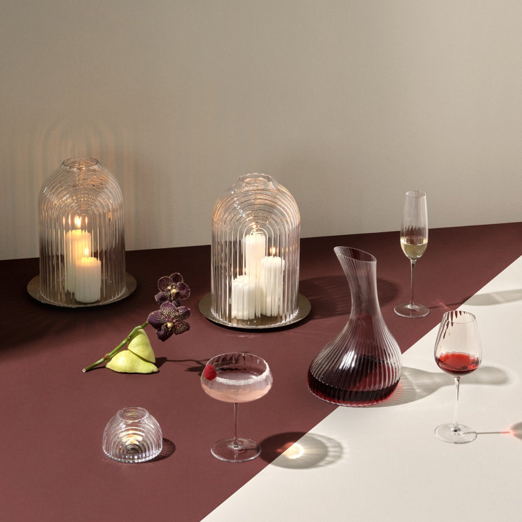 Nude Glass Ripple Crystal Votive Holder with Copper Base