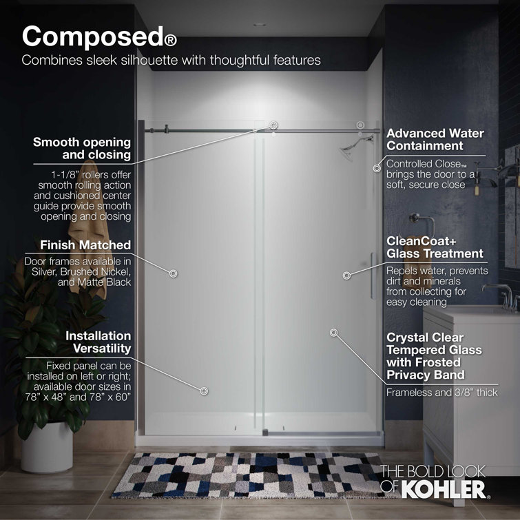 Bright Polished Silver Frameless Sliding Shower Door with Clear Glass