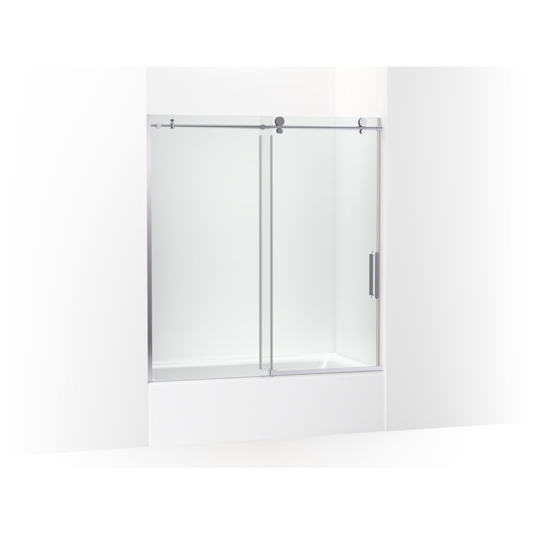Bright Polished Silver Frameless Sliding Bath Door with Tempered Glass