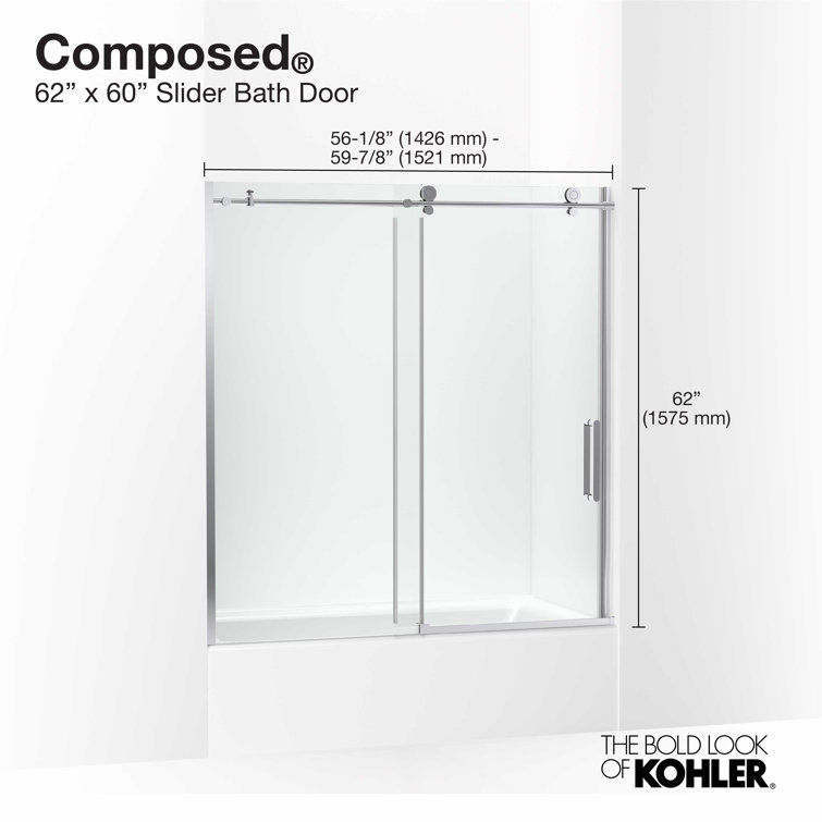 Bright Polished Silver Frameless Sliding Bath Door with Tempered Glass