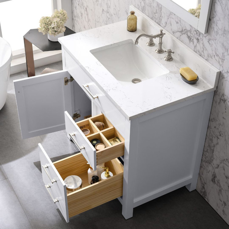 Jasper 36" White Freestanding Vanity with Carrara Stone Top