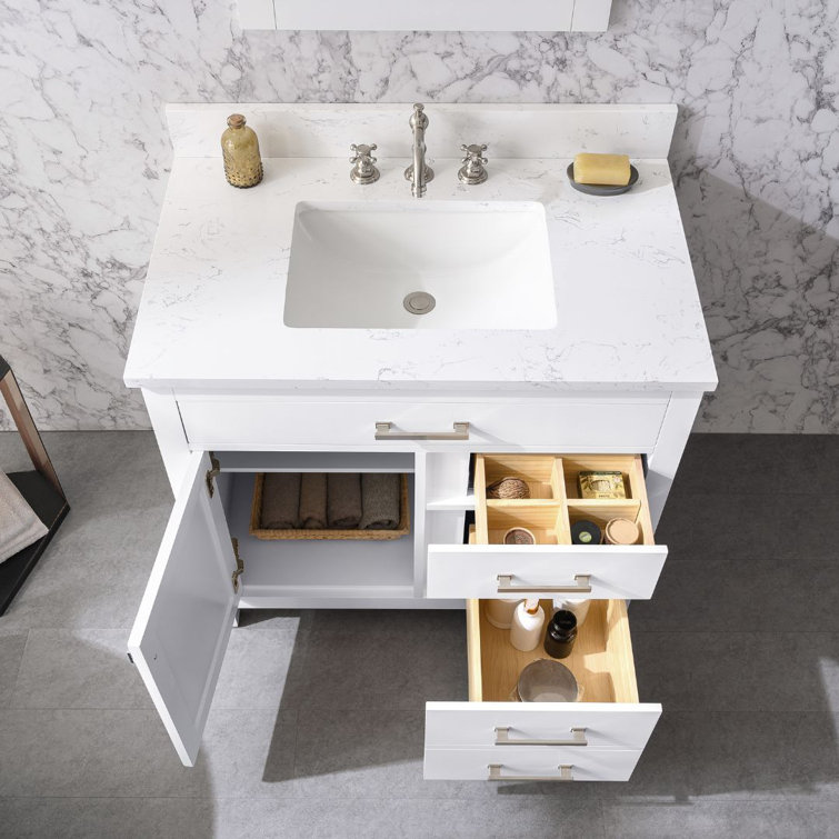 Jasper 36" White Freestanding Vanity with Carrara Stone Top