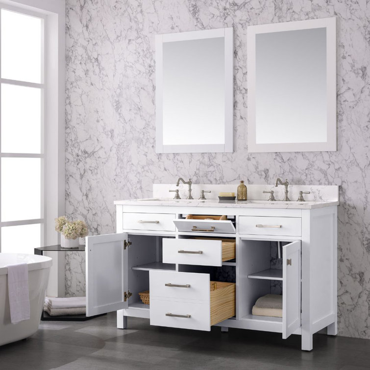 Jasper 54" White Double Freestanding Vanity with Carrara Top