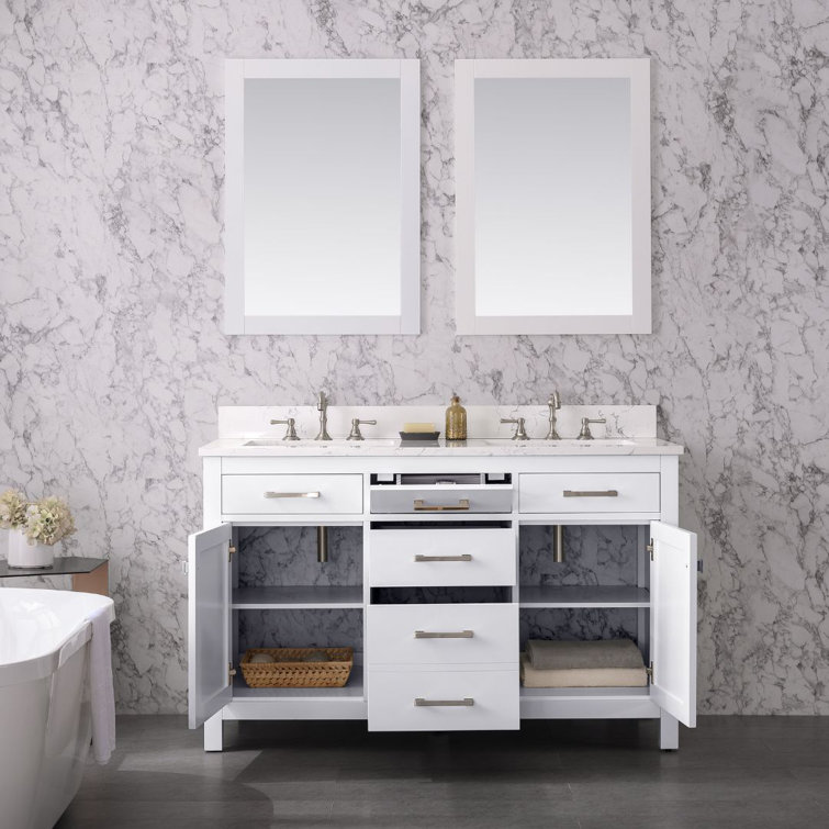 Jasper 54" White Double Freestanding Vanity with Carrara Top