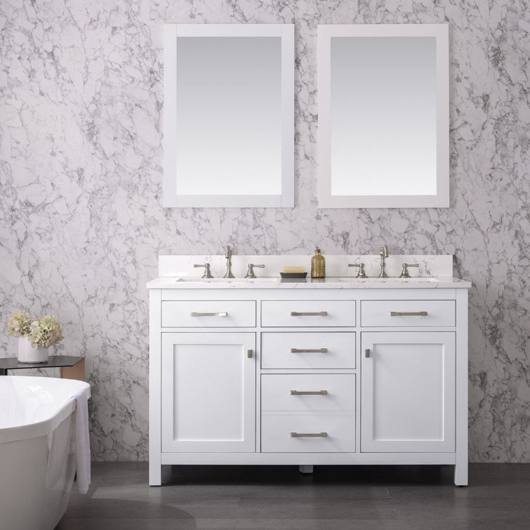Jasper 54" White Double Freestanding Vanity with Carrara Top