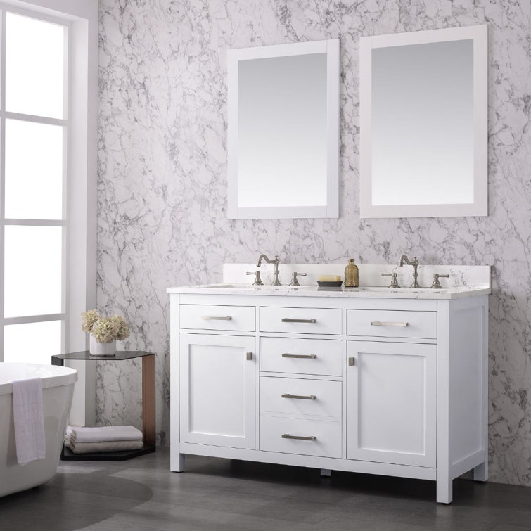 Jasper 54" White Double Freestanding Vanity with Carrara Top