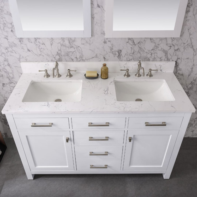 Jasper 54" White Double Freestanding Vanity with Carrara Top