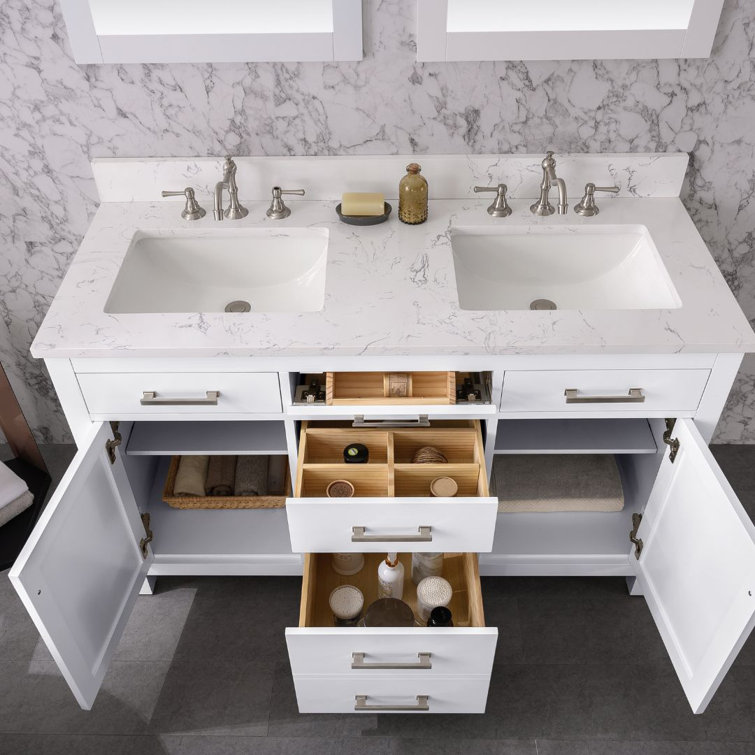 Jasper 54" White Double Freestanding Vanity with Carrara Top