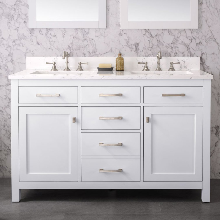 Jasper 54" White Double Freestanding Vanity with Carrara Top