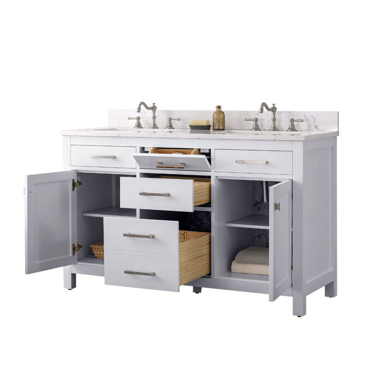Jasper 54" White Double Freestanding Vanity with Carrara Top