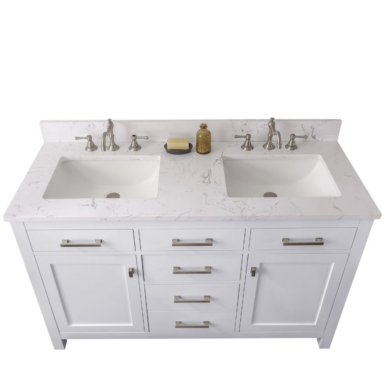 Jasper 54" White Double Freestanding Vanity with Carrara Top