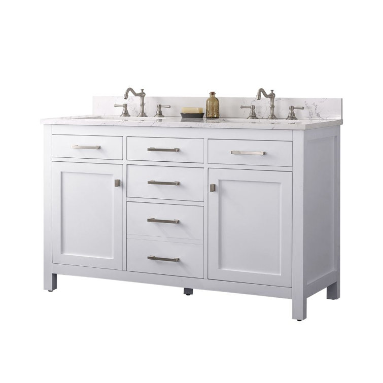 Jasper 54" White Double Freestanding Vanity with Carrara Top