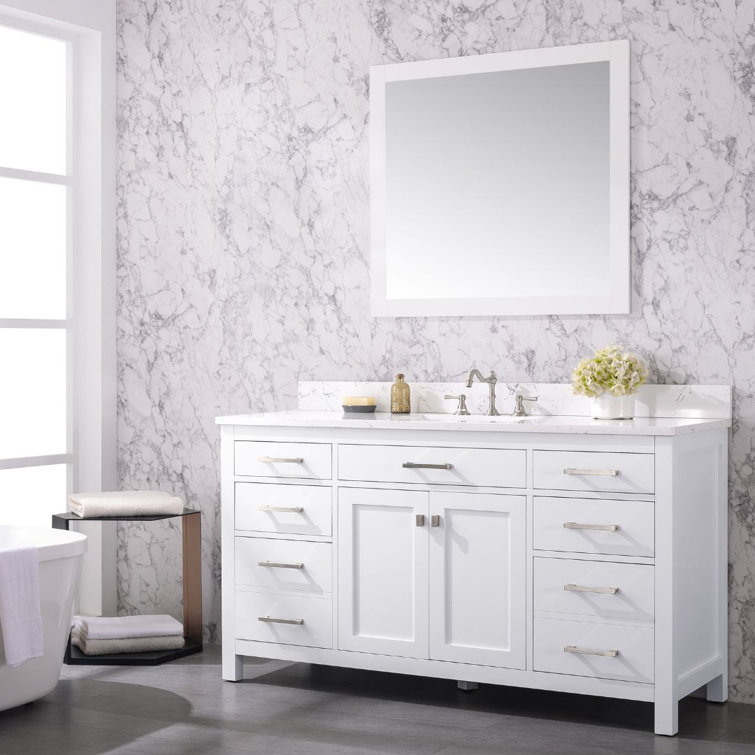 Jasper 60'' White Freestanding Single Bathroom Vanity with Carrara Top