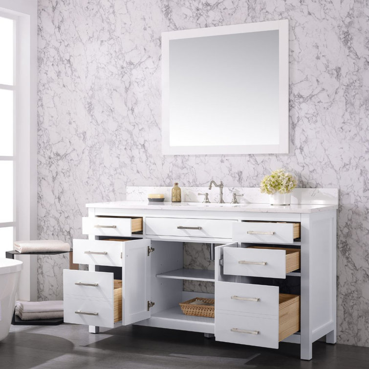 Jasper 60'' White Freestanding Single Bathroom Vanity with Carrara Top