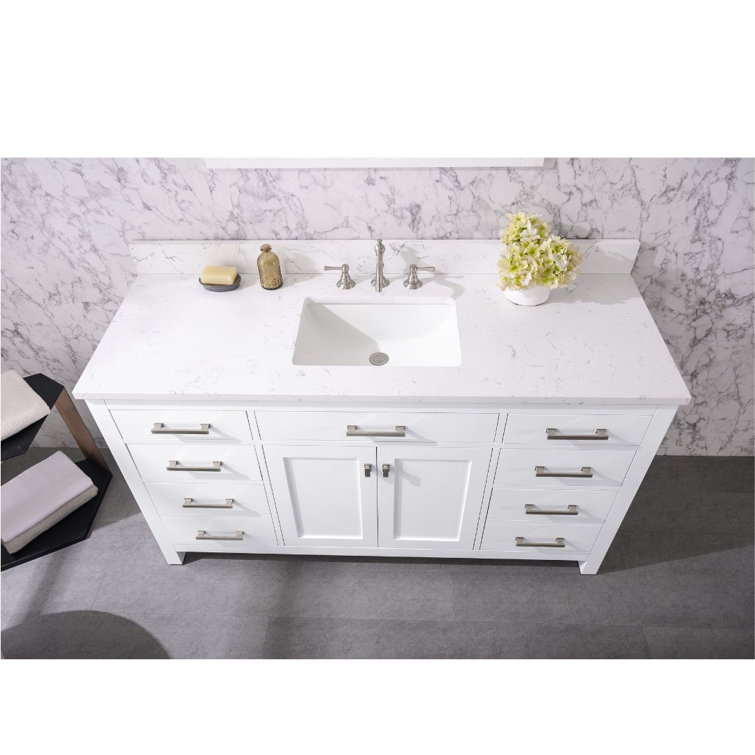 Jasper 60'' White Freestanding Single Bathroom Vanity with Carrara Top