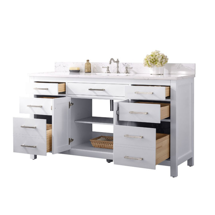 Jasper 60'' White Freestanding Single Bathroom Vanity with Carrara Top