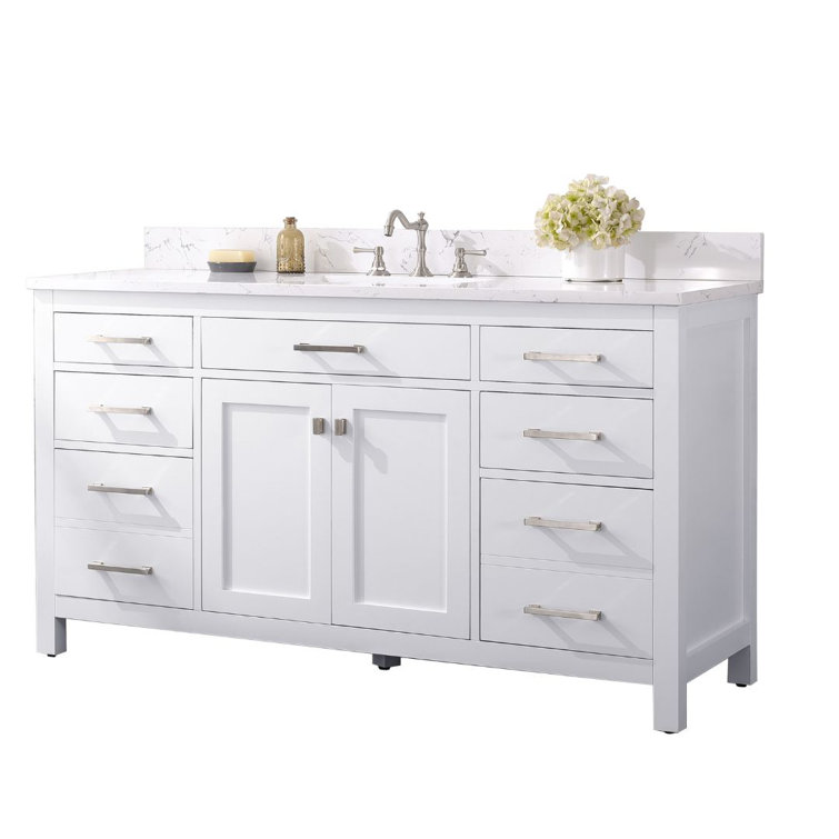 Jasper 60'' White Freestanding Single Bathroom Vanity with Carrara Top