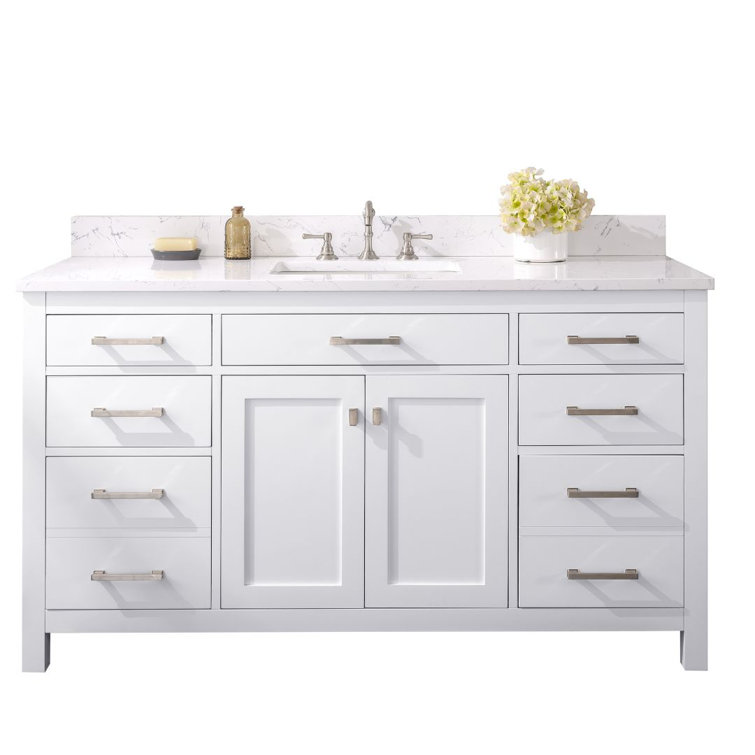 Jasper 60'' White Freestanding Single Bathroom Vanity with Carrara Top