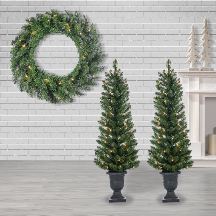 4 Piece Vancouver Pine Holiday Decor Set with Warm White LED Lights