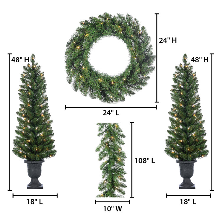 4 Piece Vancouver Pine Holiday Decor Set with Warm White LED Lights