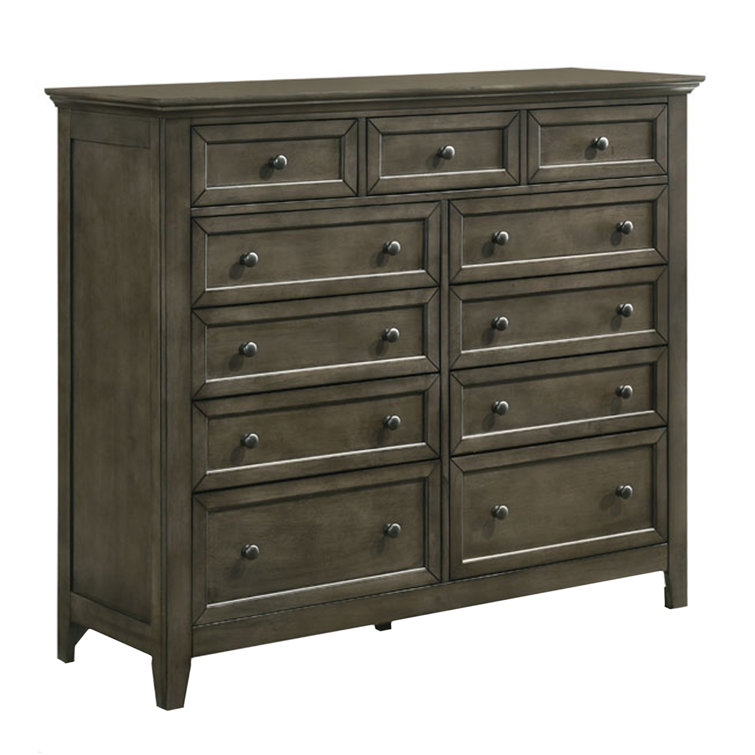 Gray Solid Wood 11-Drawer Transitional Dresser