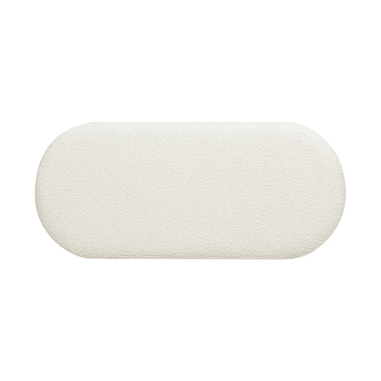 Ivory White Boucle Upholstered Bedroom Bench with Natural Wood Legs