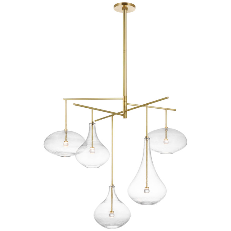 Soft Brass and Clear Glass 5-Light LED Chandelier