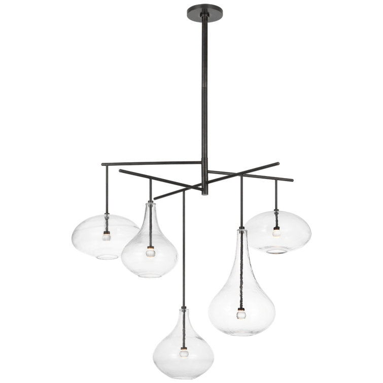 Gunmetal and Clear Glass 5-Light LED Chandelier