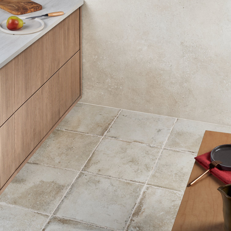 12" x 12" Beige Porcelain Stone Look Wall & Floor Tile