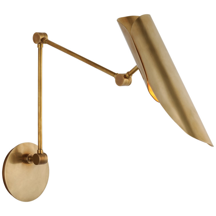 Gold Brass Swing Arm Wall Sconce with Metal Shade